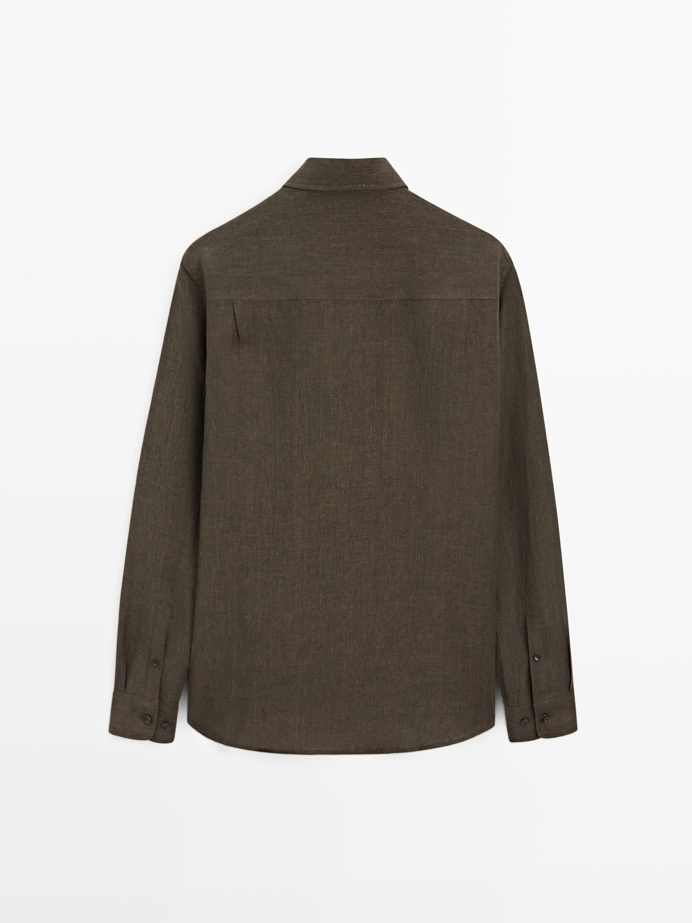 Regular fit faded linen shirt with pocket detail